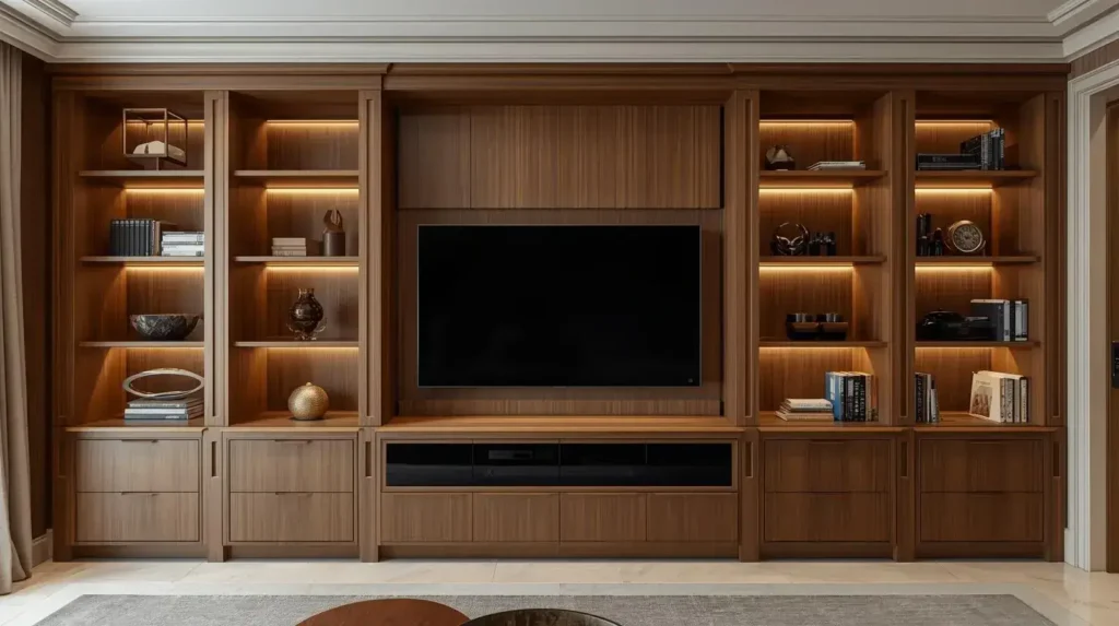 Bespoke custom furniture installation with integrated built-ins and premium finishes