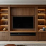 Bespoke custom furniture installation with integrated built-ins and premium finishes