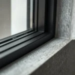 Black-framed impact windows detail in a luxury modern interior