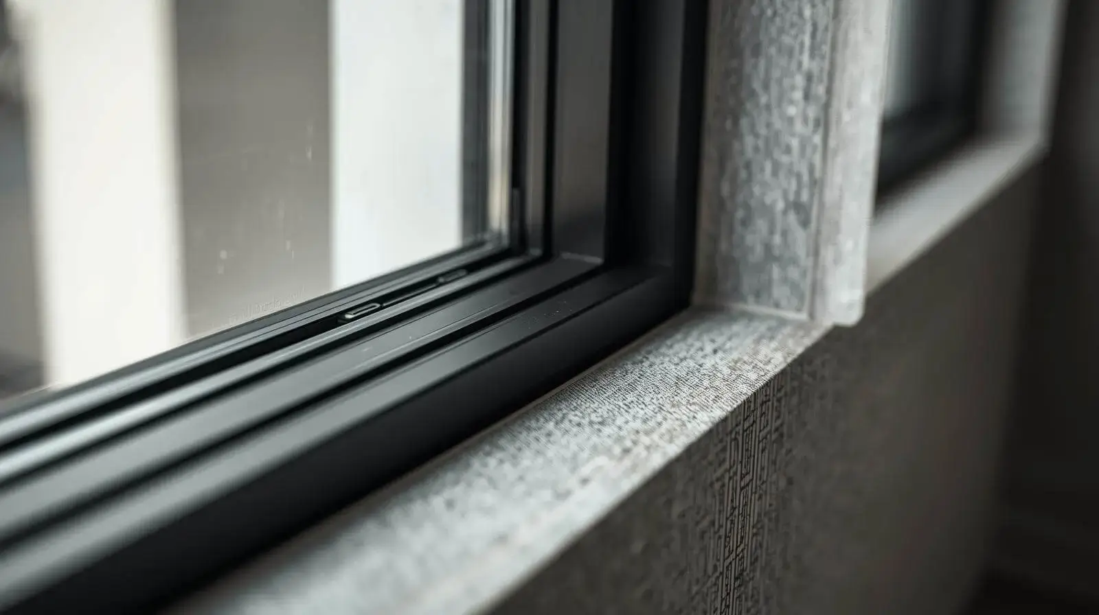 Black-framed impact windows detail in a luxury modern interior