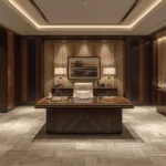Commercial-grade flooring in a refined private office with modern finishes