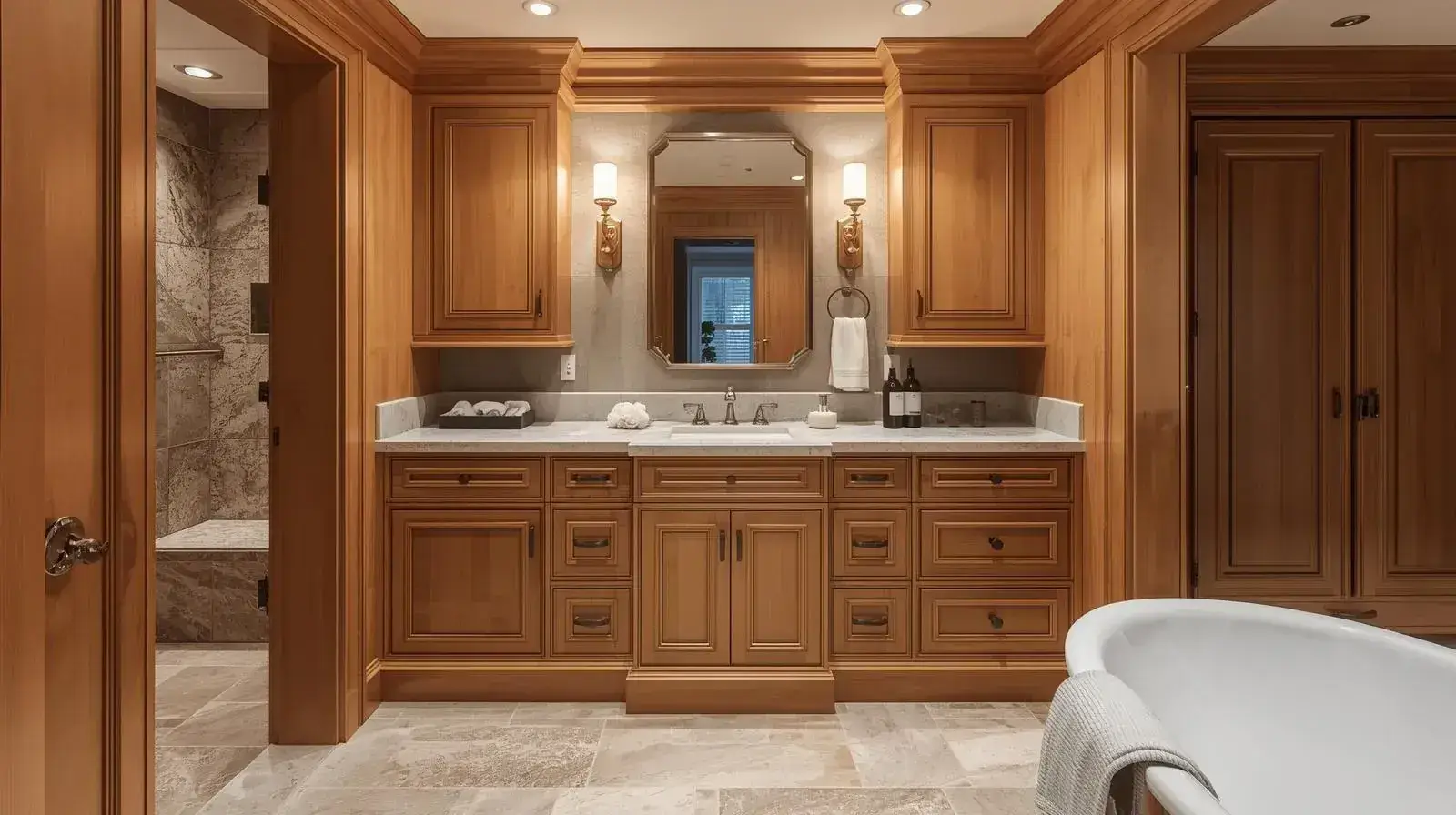 Custom bathroom vanity cabinetry with premium materials and finishes