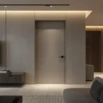 Custom flush interior door with concealed hinges in a modern luxury home