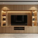 Designer entertainment center with custom cabinetry and concealed technology