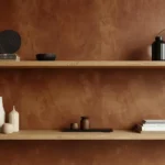 Custom floating wood shelves with minimalist design and refined finishes