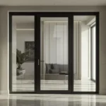 Glass interior door with slim metal frame in a modern luxury interior