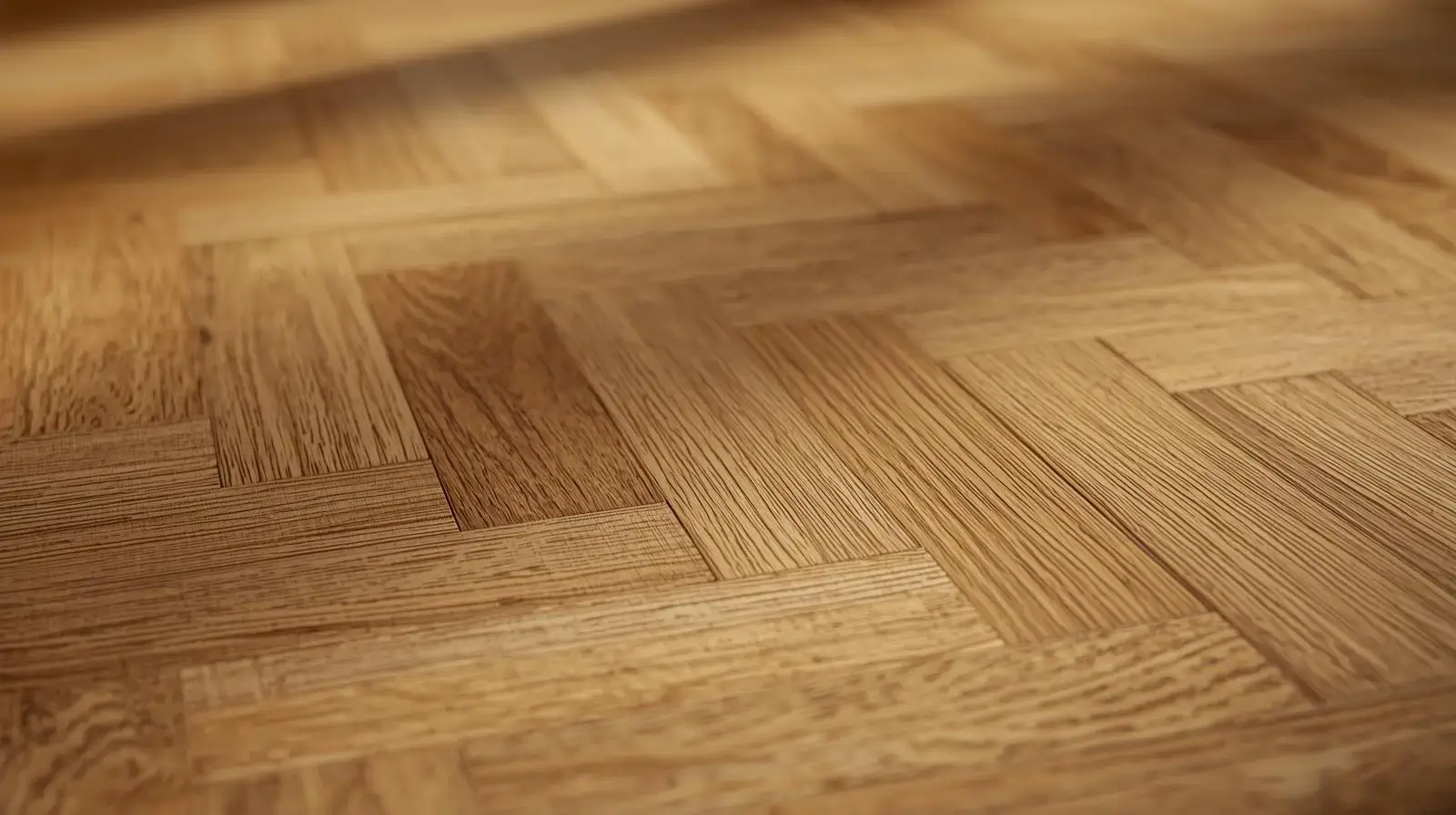 Herringbone-pattern wood flooring showcasing precision craftsmanship and rich texture
