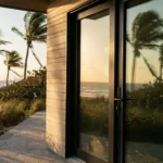 Impact door with beach view and palm trees in South Florida