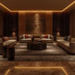 Luxury flooring illuminated by warm evening lighting in an elegant living room