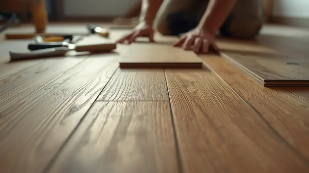 Professional luxury flooring installation showcasing precision and attention to detail