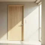 Natural wood interior door with modern handle in a sunlit South Florida hallway.