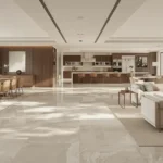 Luxury flooring flowing seamlessly through open-concept living and dining spaces