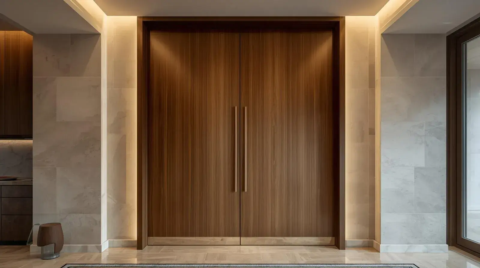 Oversized interior door serving as a statement architectural element