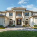 Single-hung impact windows on a luxury South Florida home exterior