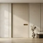 White flush interior door with minimalist panels in a bright South Florida interior.