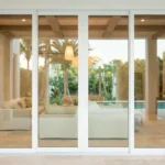 White impact sliding glass doors in a contemporary South Florida home, providing hurricane protection and natural light.