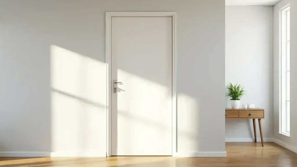 White interior door in a bright South Florida home with natural light and wood flooring.