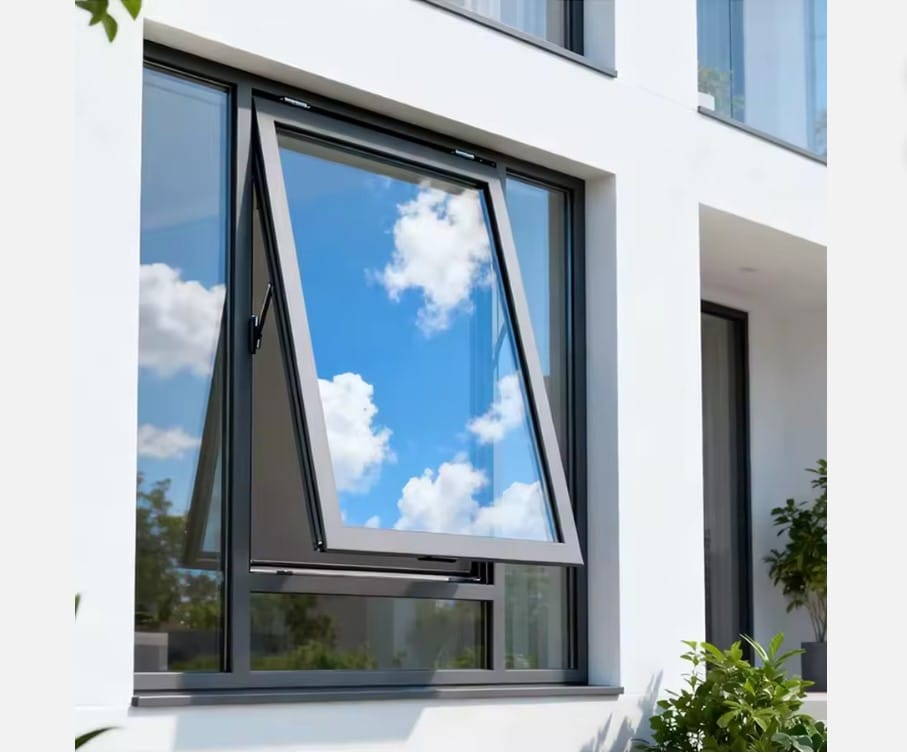 Awning windows are hinged at the top and open outward. They are designed to allow ventilation even during light rain.