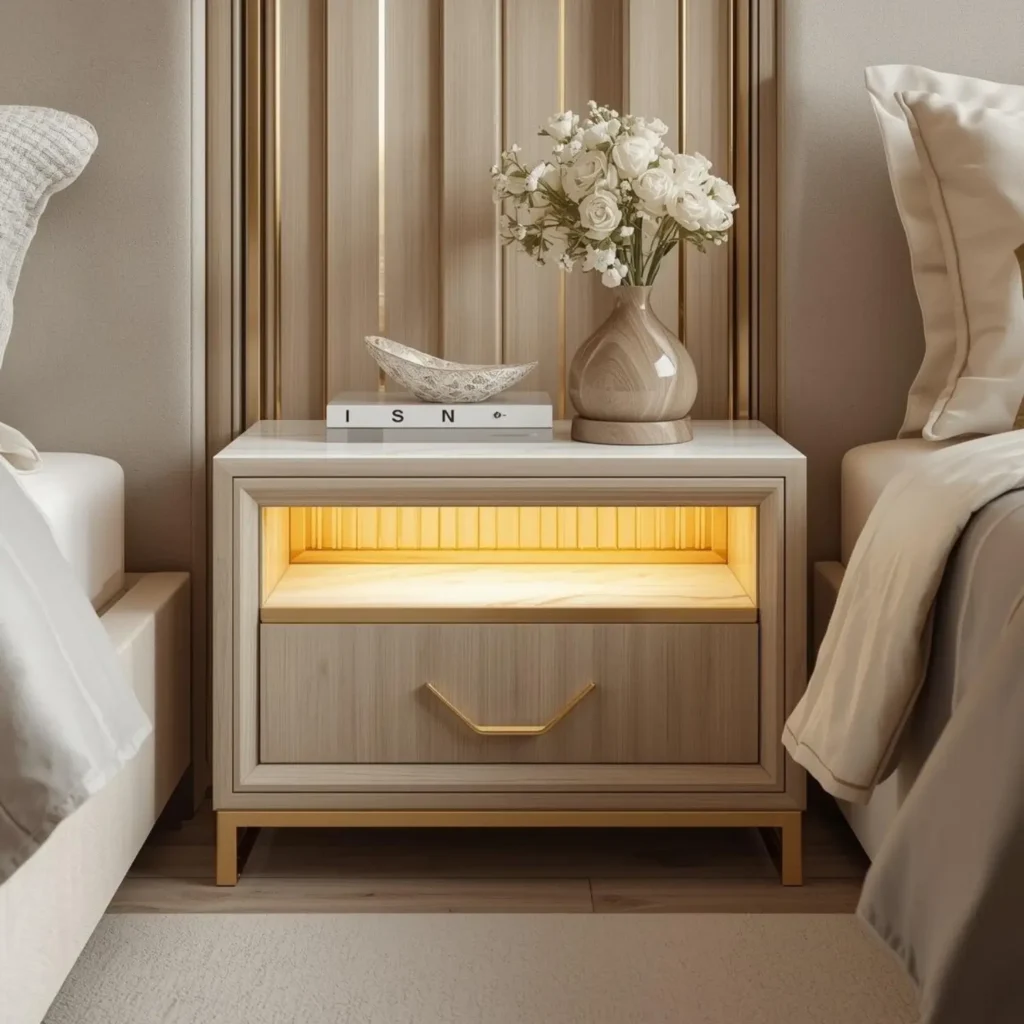 contemporary custom nightstands with clean lines and hidden drawer system