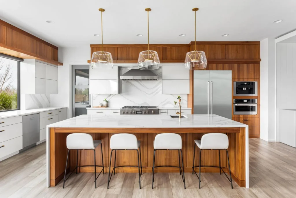 kitchen white and wood grain high gloss white kitchen with oak wood grain kitchen remodeling quartz and quartzite
