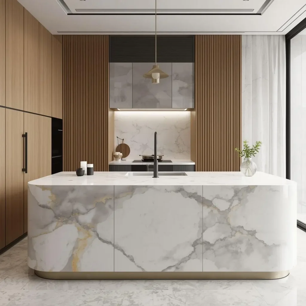 Kitchen kitchen with oak panels vinyl island vinyl calacatta calacatta golden vinyl