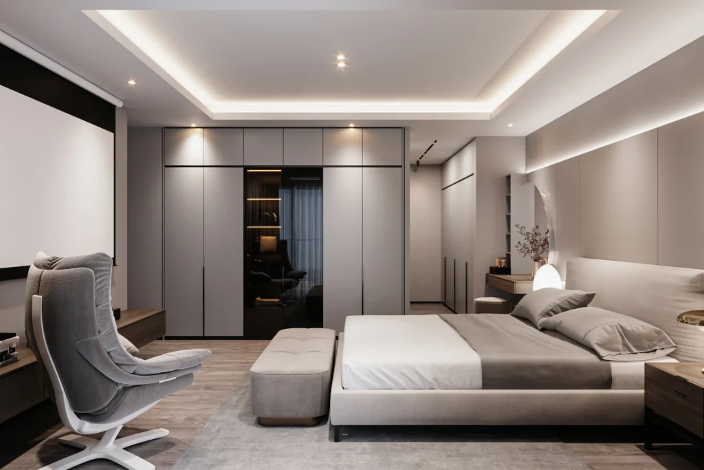 luxury custom bedroom with reach in closets