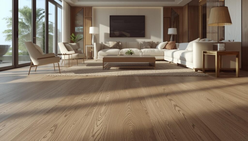 Luxury wide plank oak flooring living room South Florida