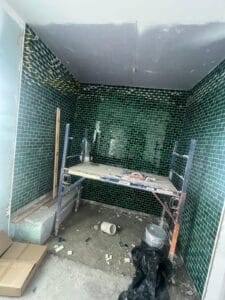 sauna shower in progress after picture