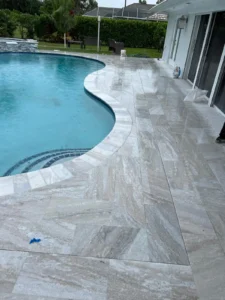 swimming pool tiles pavers travertino stone around pool