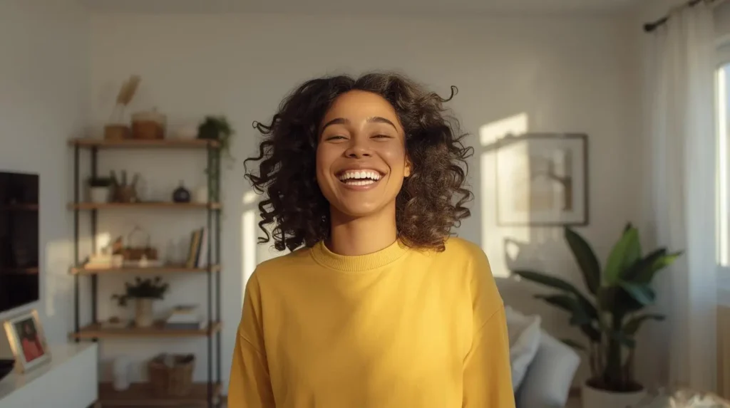 someone very happy in a clean house