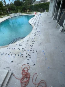 pool tiles pavers travertino stone around pool
