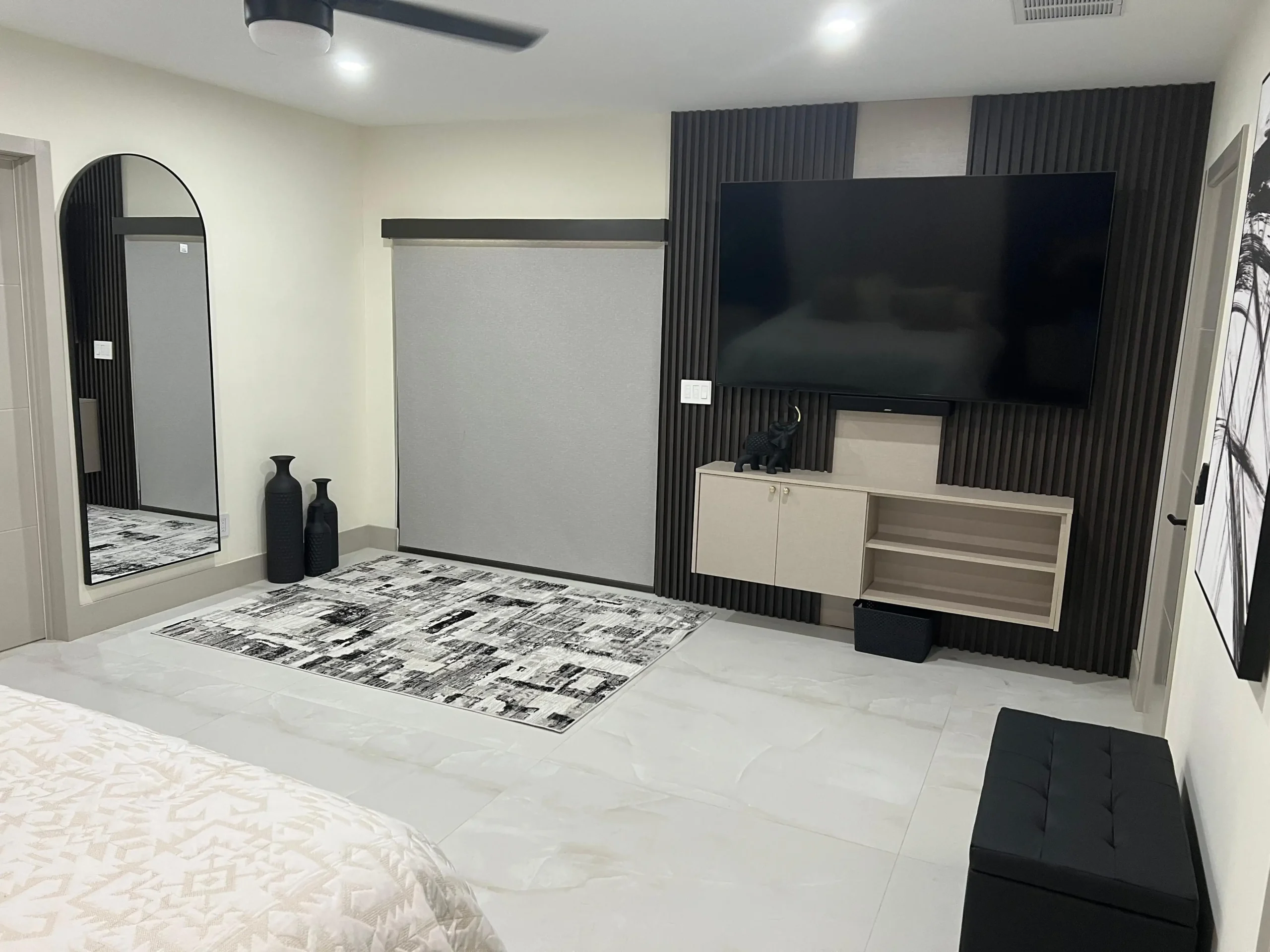 master bedroom and tv stand wall deco