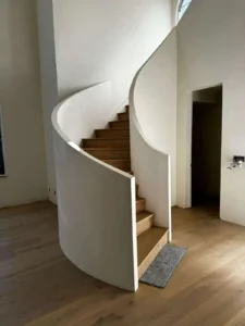 stair drywall railing with engineer wood
