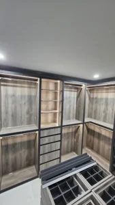 walking closet with lights and leather finish by cavare