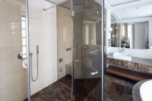 luxury bathroom interior and glass shower bath
